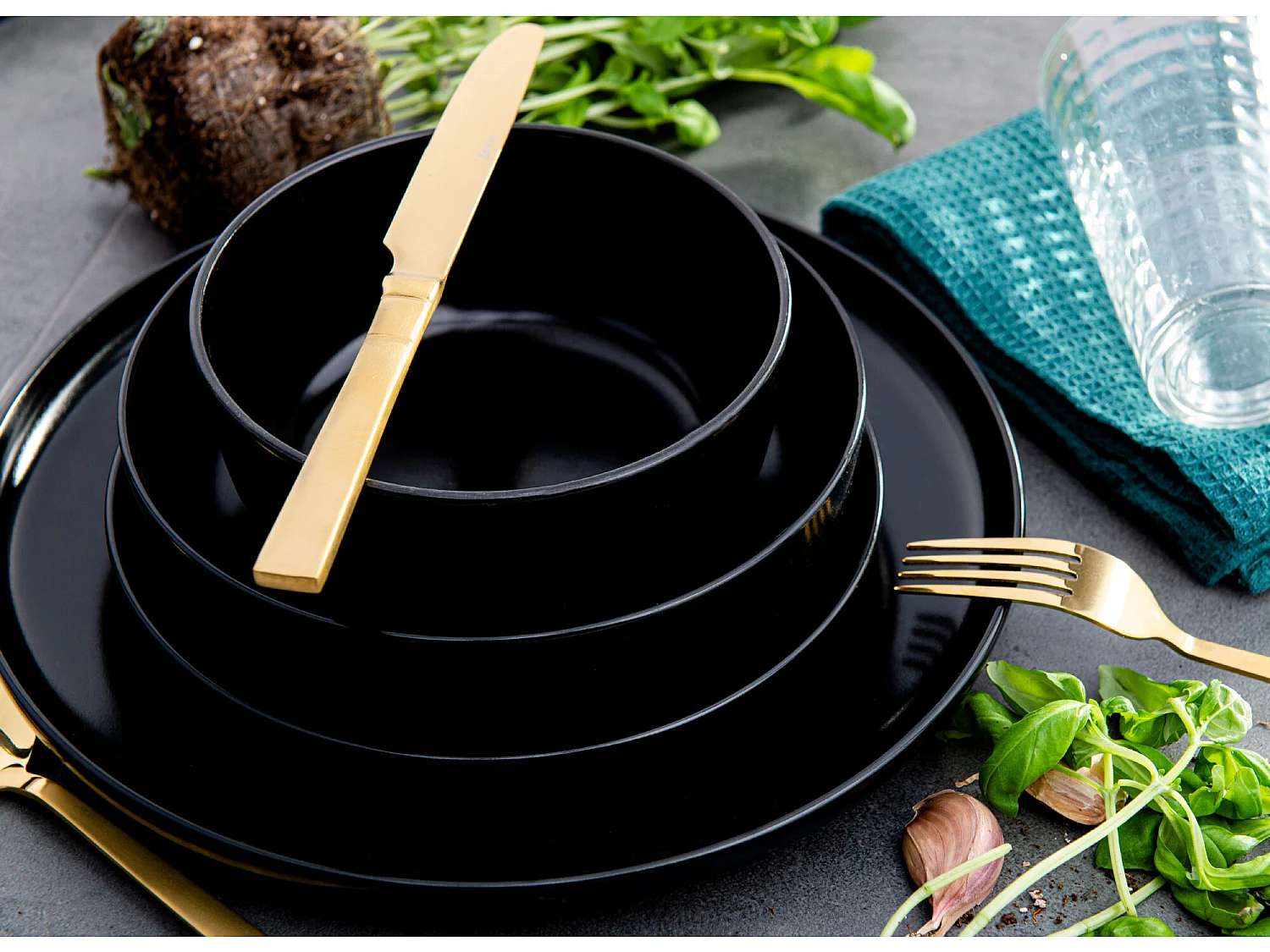 Tafelservice 6 Personen 24-tlg - Schwarz - VICTO