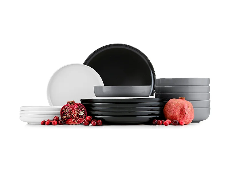 Tafelservice 6 Personen 18-tlg - Weiß, Schwarz, Grau - VICTO