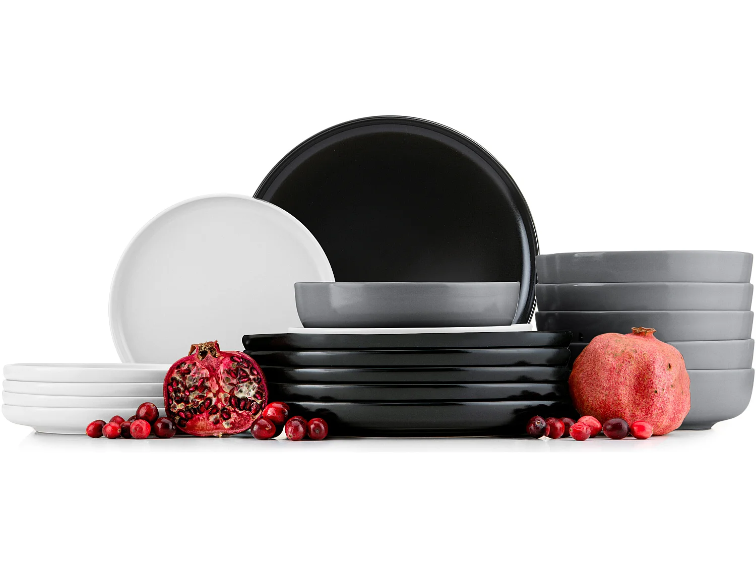 Tafelservice 6 Personen 18-tlg - Weiß, Schwarz, Grau - VICTO