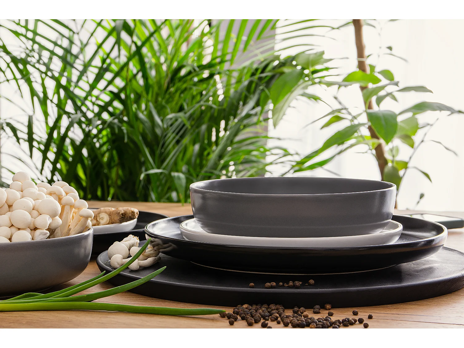 Tafelservice 6 Personen 18-tlg - Weiß, Schwarz, Grau - VICTO