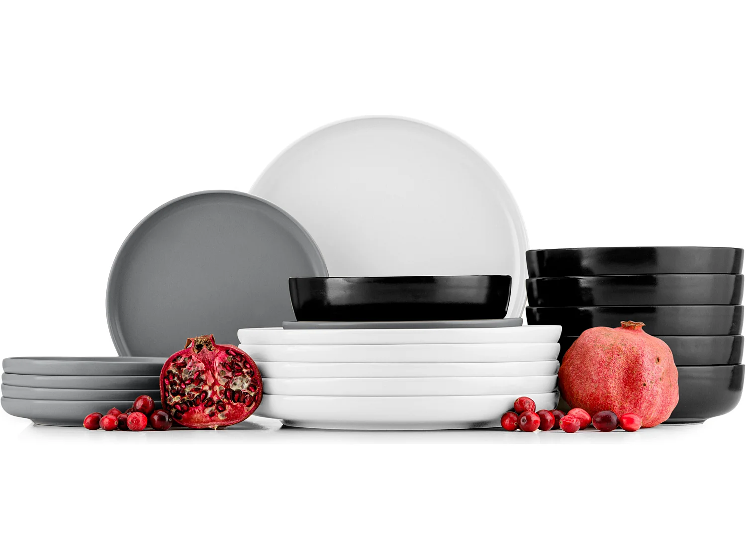 Tafelservice 6 Personen 18-tlg - Grau, Weiß, Schwarz - VICTO