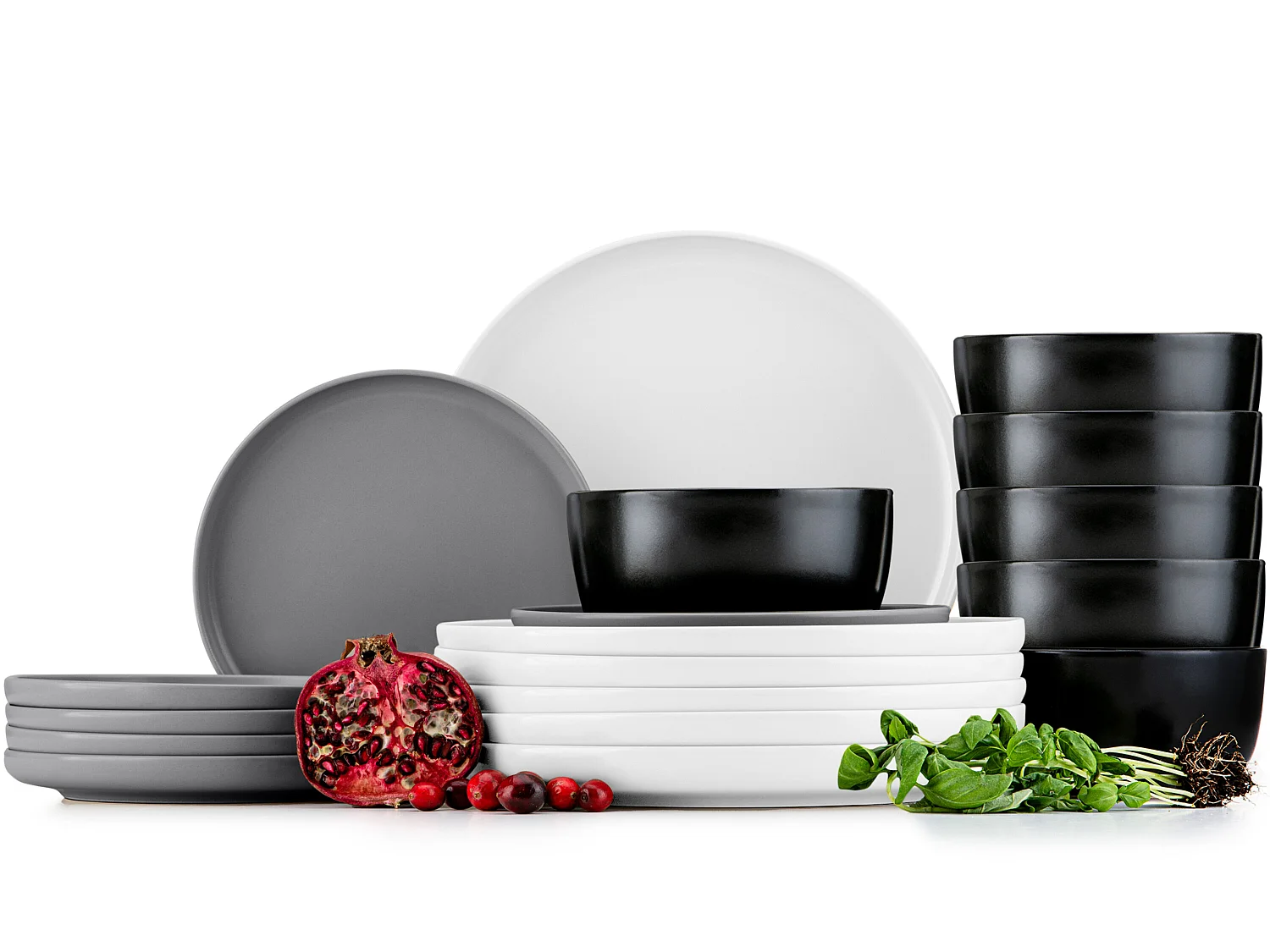 Tafelservice und Schüssel 18-tlg - Weiß, Schwarz, Grau - VICTO