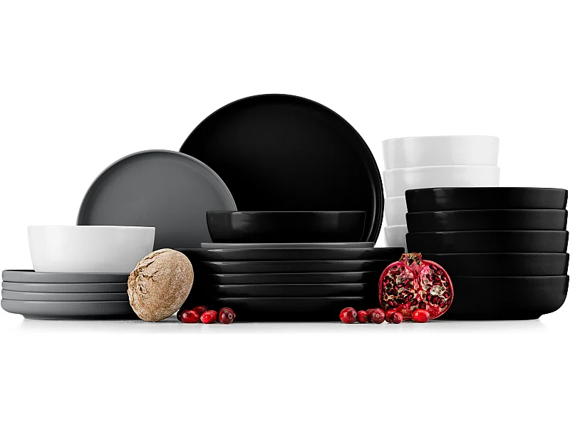 Tafelservice 6 Personen 24-tlg - Weiß, Schwarz, Grau - VICTO