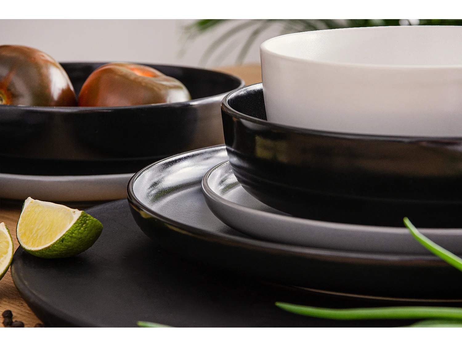 Tafelservice 6 Personen 24-tlg - Weiß, Schwarz, Grau - VICTO