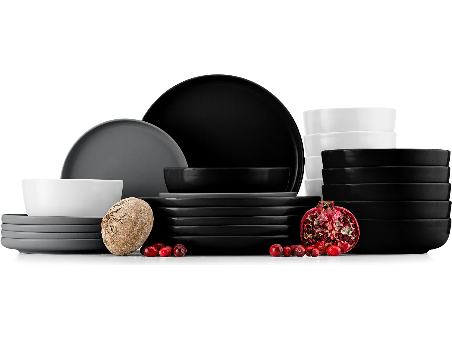 Tafelservice 6 Personen 24-tlg - Weiß, Schwarz, Grau - VICTO