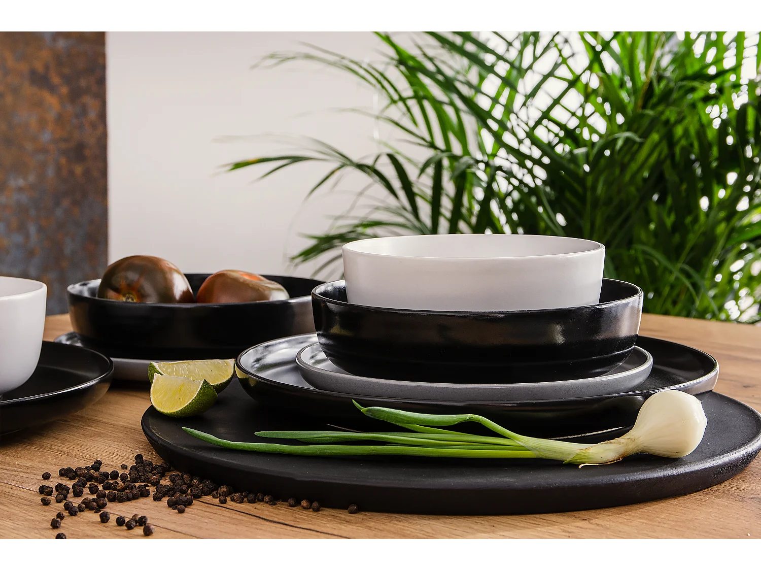 Tafelservice 6 Personen 24-tlg - Weiß, Schwarz, Grau - VICTO