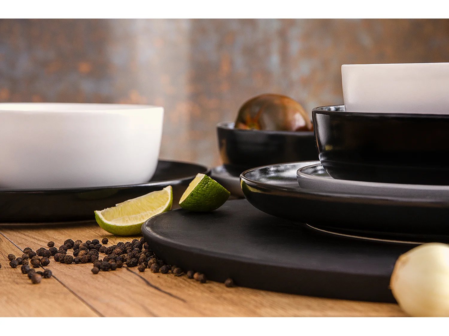 Tafelservice 6 Personen 24-tlg - Weiß, Schwarz, Grau - VICTO