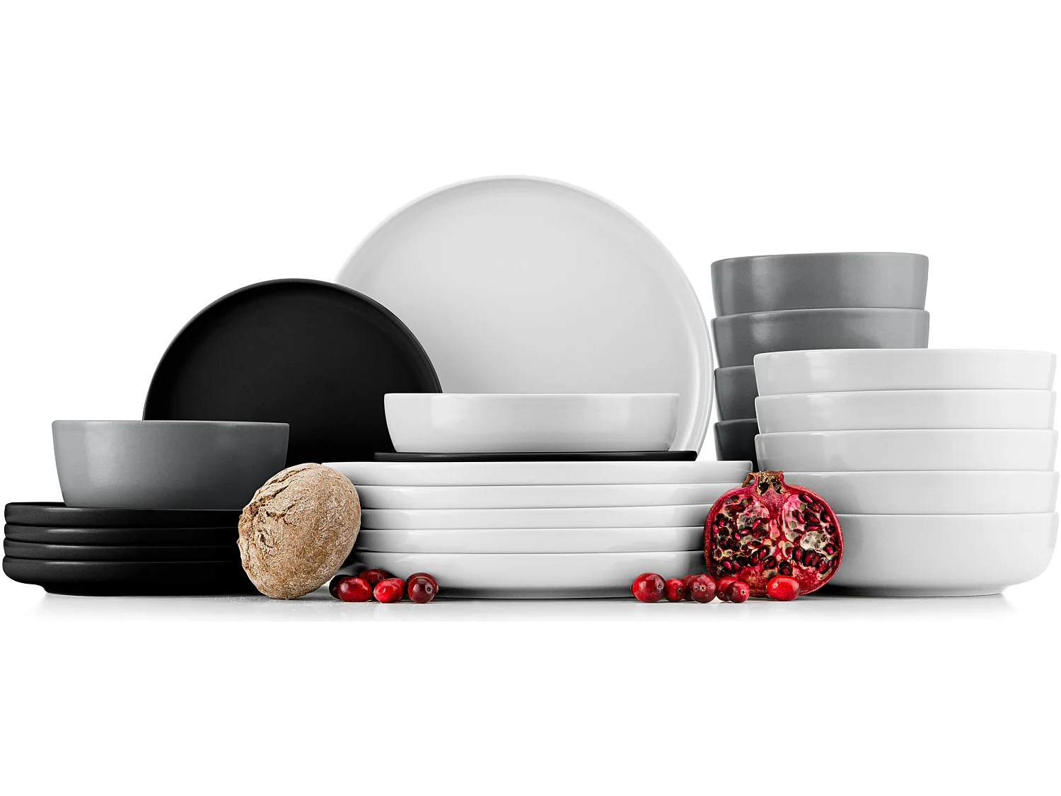 Tafelservice 6 Personen 24-tlg - Weiß, Schwarz, Grau - VICTO