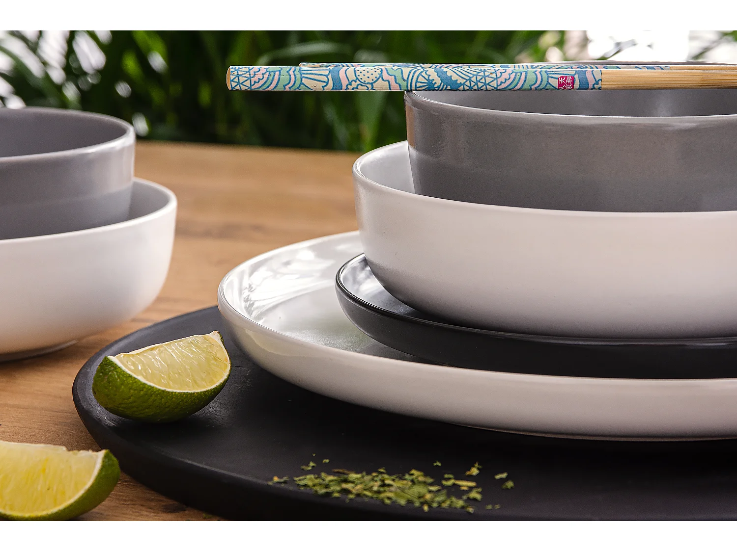 Tafelservice 6 Personen 24-tlg - Weiß, Schwarz, Grau - VICTO