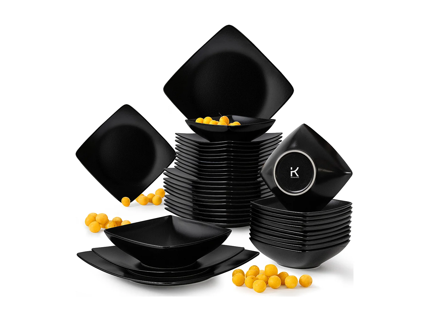 Tafelservice für 12 Personen (36 Stück)  Mikrowellengeeignet - Schwarzmatt - EPIRI