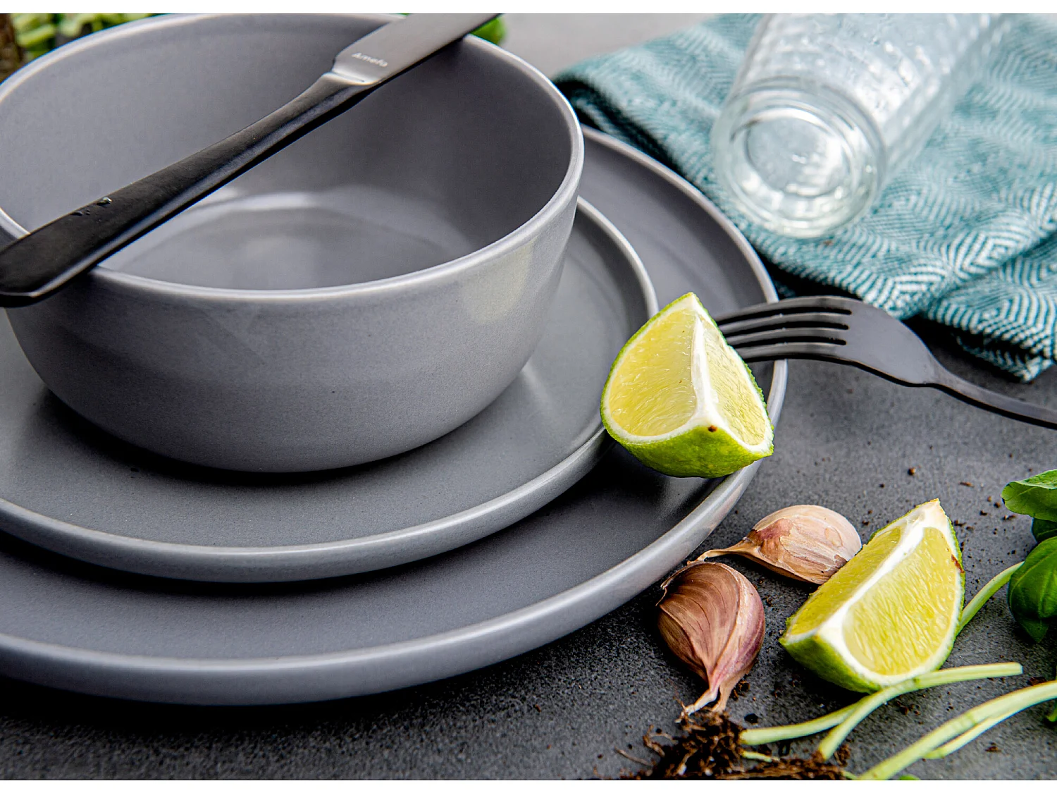 Tafelservice 6 Personen 24-tlg - Weiß, Black, Grey - VICTO