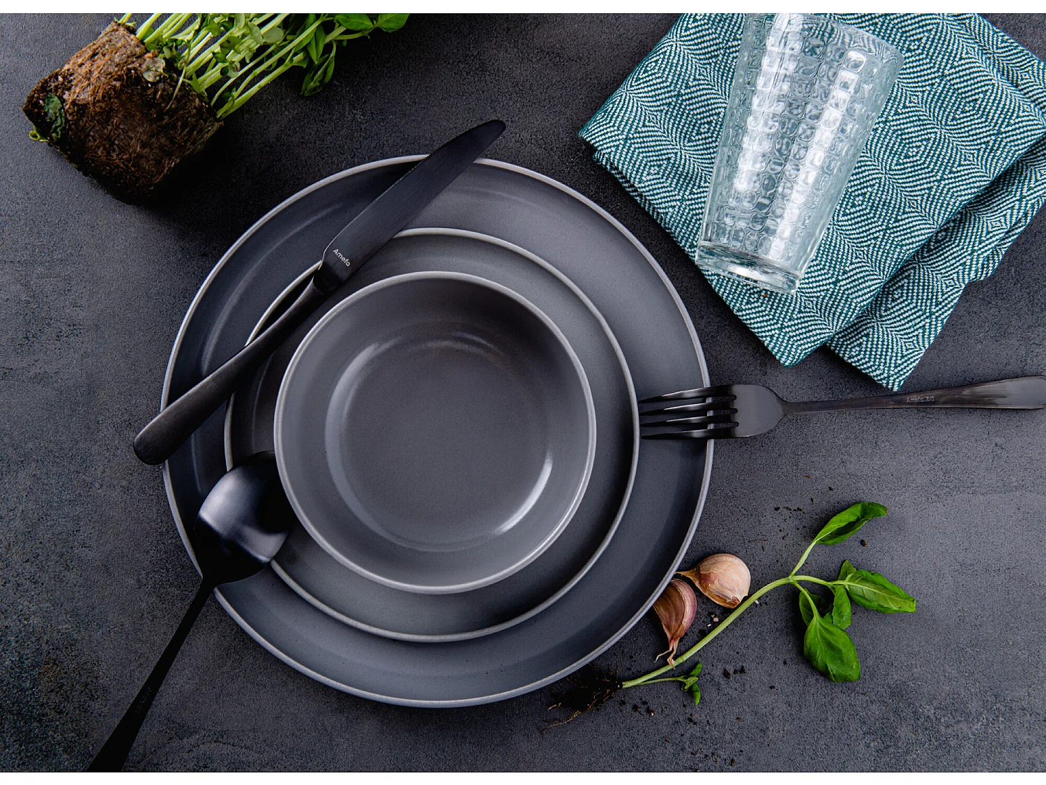 Tafelservice 6 Personen 24-tlg - Weiß, Black, Grey - VICTO