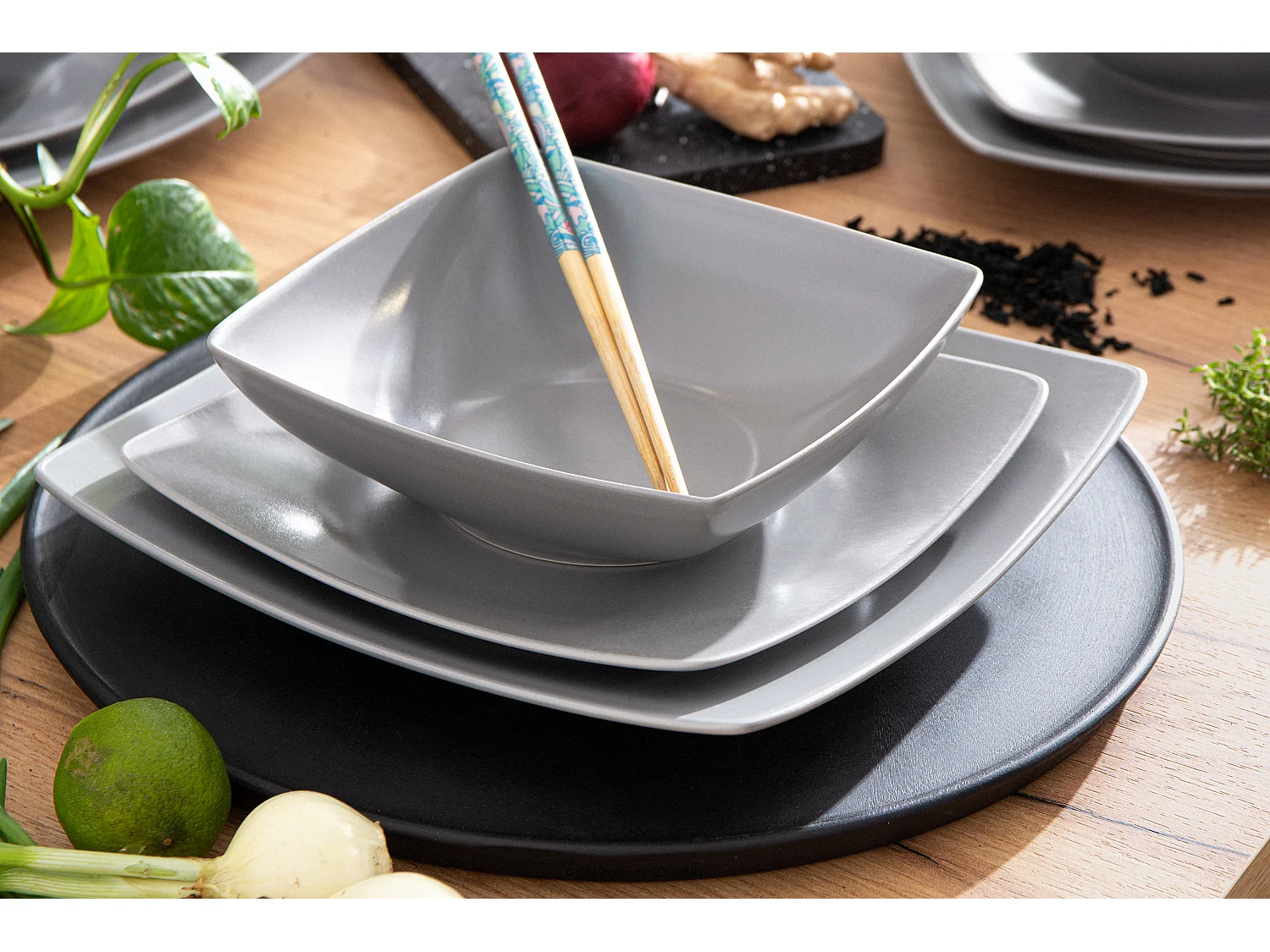 Tafelservice für 6 Personen (18el) Spülmaschinen- und Mikrowellengeeignet- Grau - EPIRI