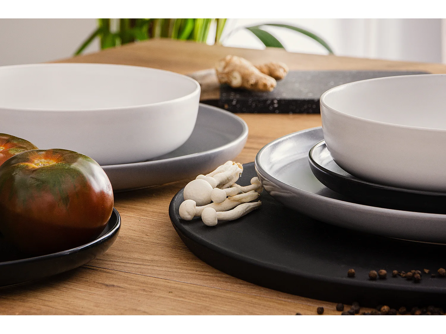 Tafelservice 6 Personen 18-tlg - Schwarz, Grau, Weiß - VICTO