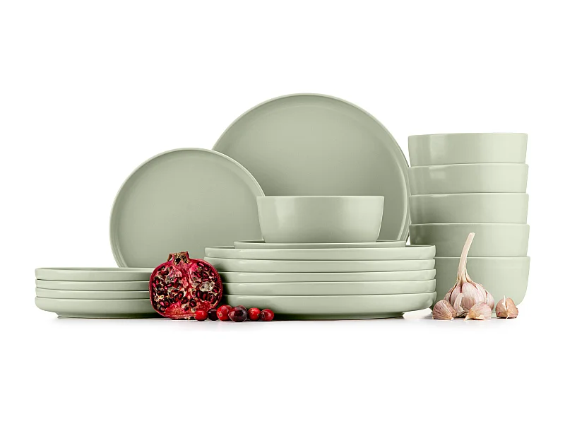 Tafelservice und Schüssel 18-tlg - beige/grün/grau- VICTO