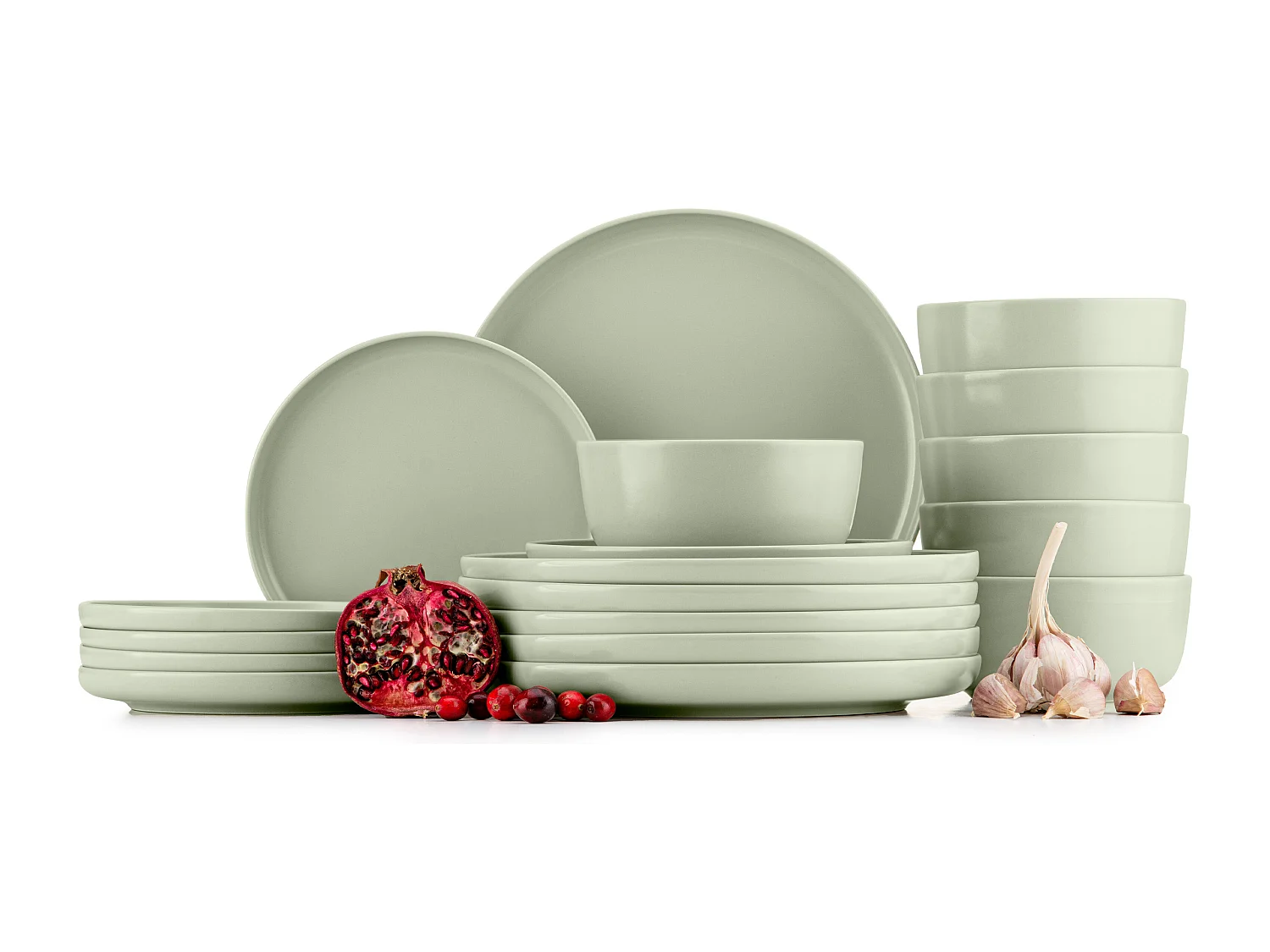 Tafelservice und Schüssel 18-tlg - beige/grün/grau- VICTO