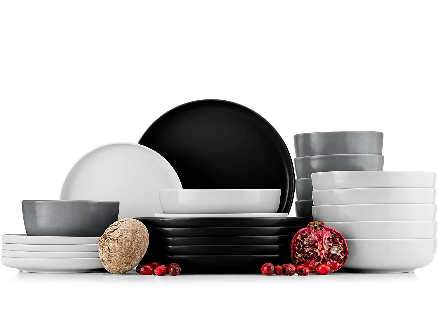 Tafelservice 6 Personen 24-tlg - Weiß, Schwarz, Grau - VICTO