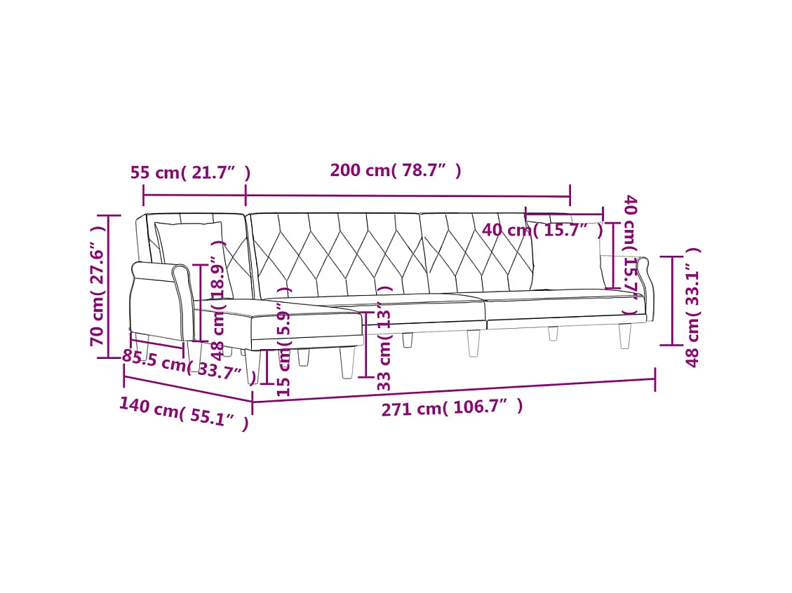 Schlafsofa in L-Form Schwarz 271x140x70 cm Samt