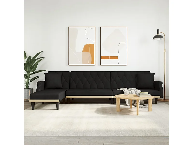 Canapé-lit en forme de L noir 271x140x70 cm velours