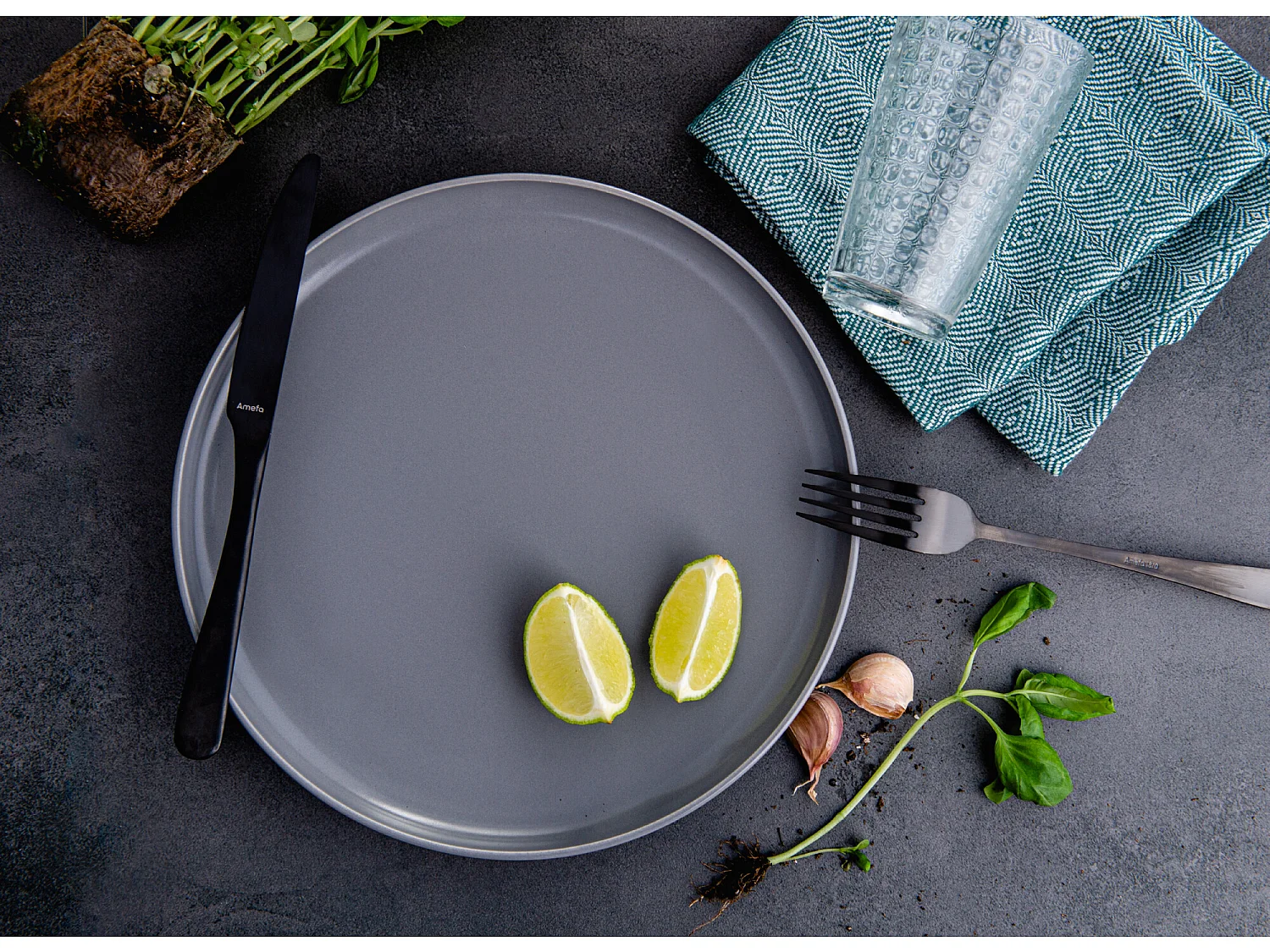 Teller-Set 6-tlg Dessertteller - matt grau - VICTO