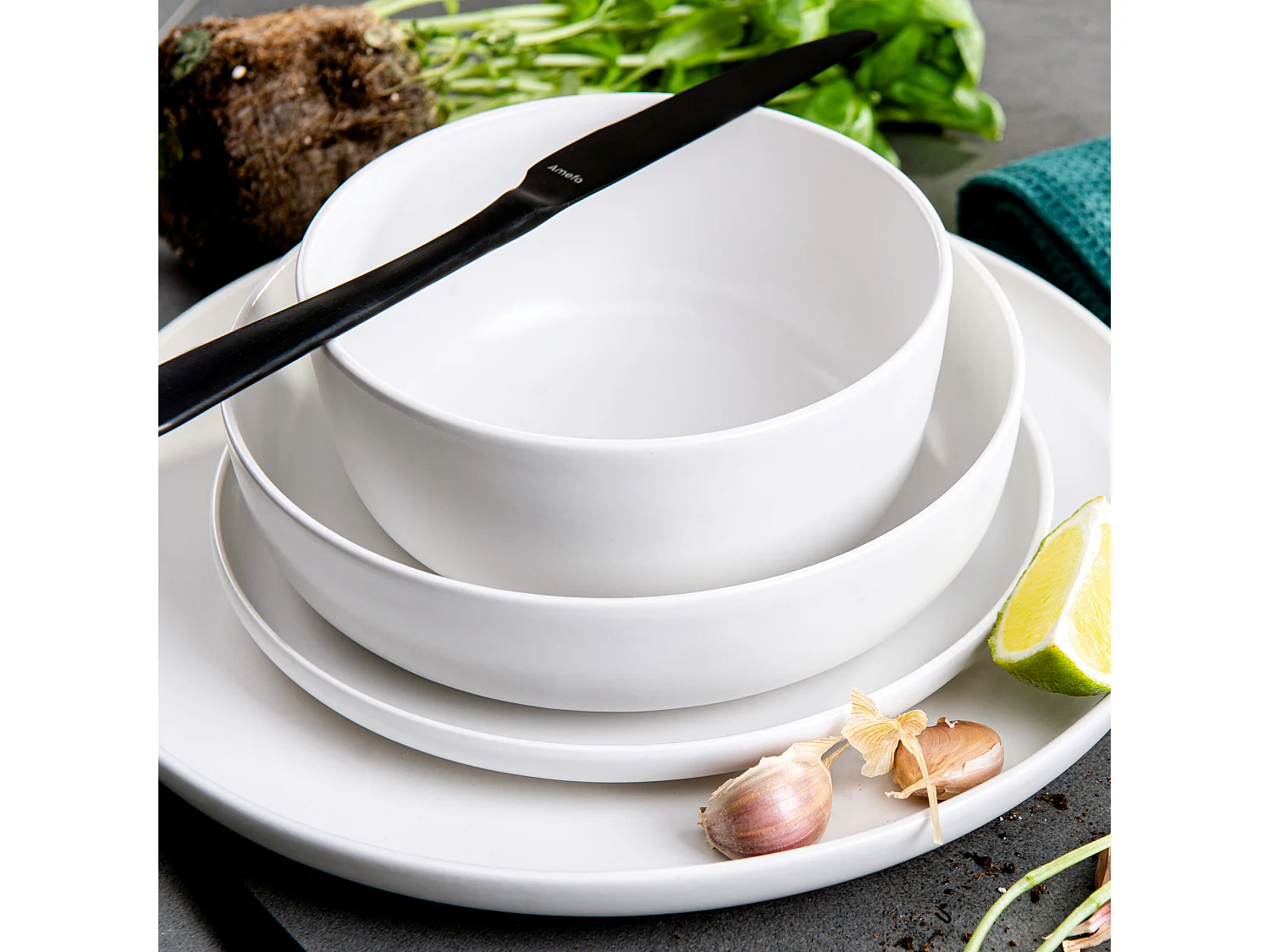 Teller-Set 6-tlg Dessertteller  - Weiß - VICTO