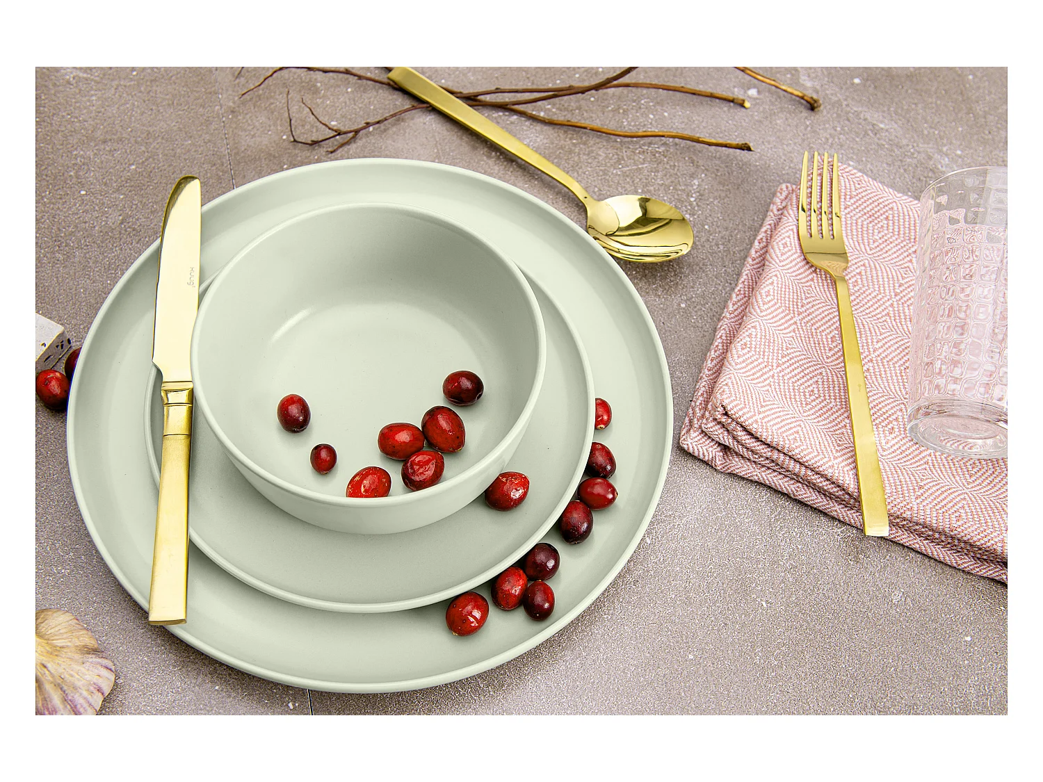 Teller-Set 6-tlg Speiseteller - beige/grün/grau - VICTO