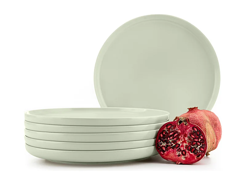 Teller-Set 6-tlg Speiseteller - beige/grün/grau - VICTO