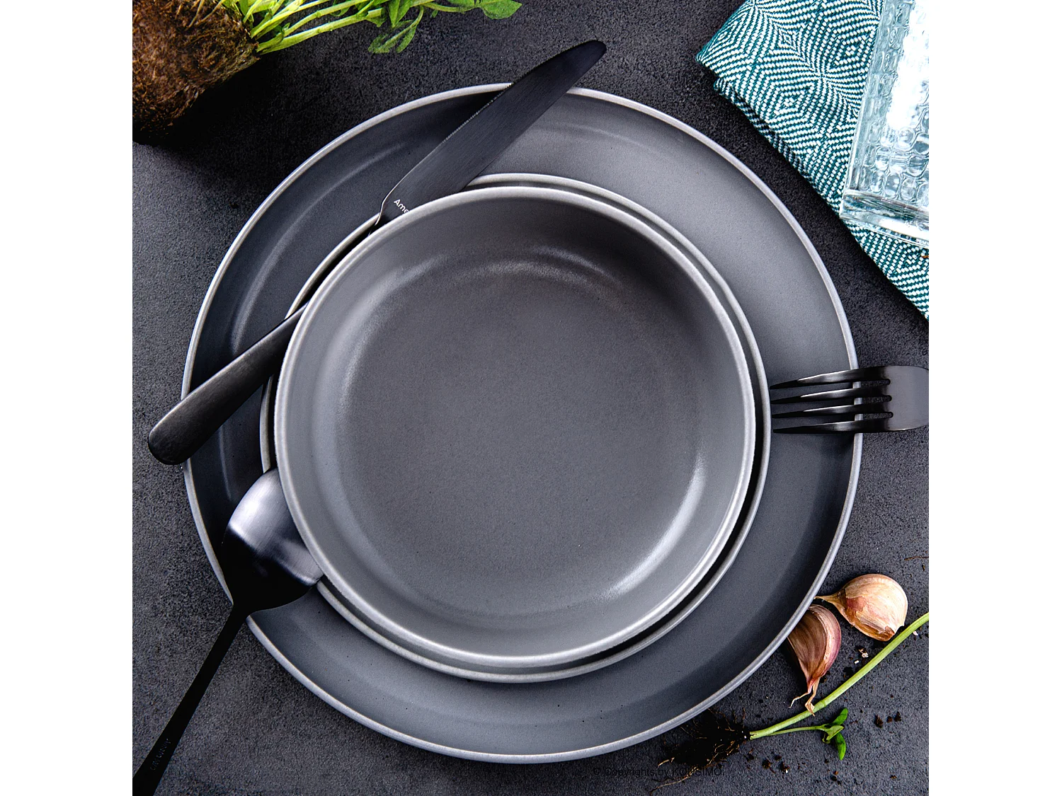 Teller-Set 6-tlg Suppenteller - Grau - VICTO