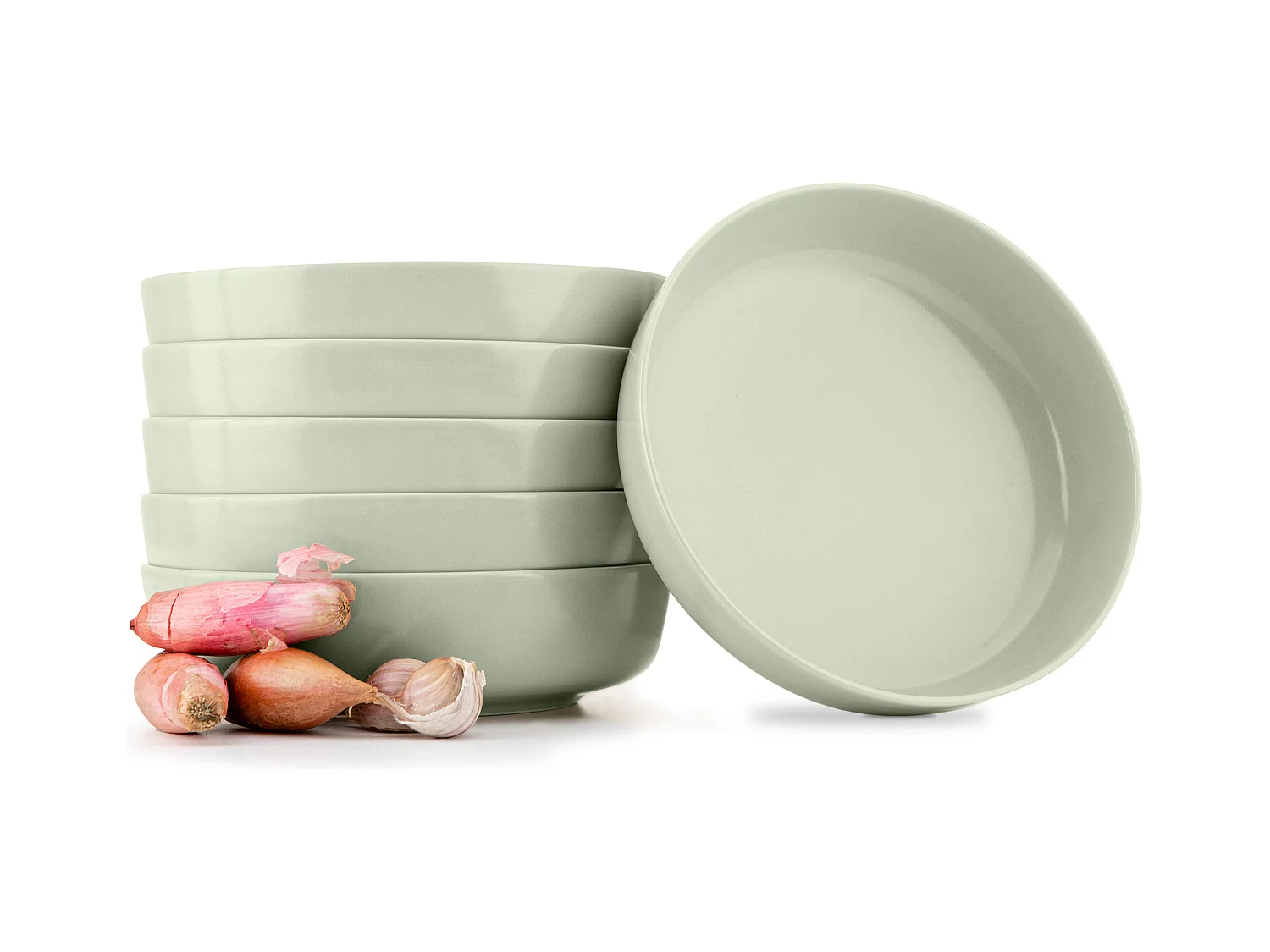 Teller-Set 6-tlg Suppenteller - beige/grün/grau - VICTO