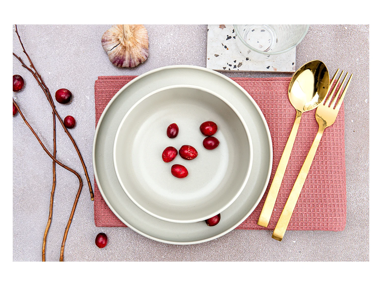 Teller-Set 6-tlg Suppenteller - beige/grün/grau - VICTO