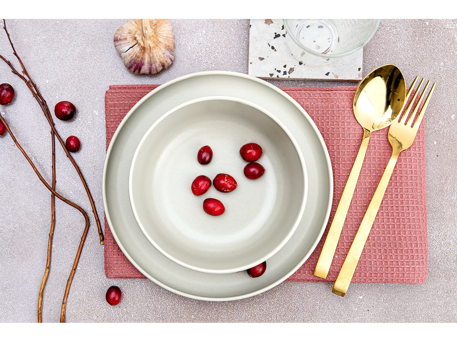 Teller-Set 6-tlg Suppenteller - beige/grün/grau - VICTO