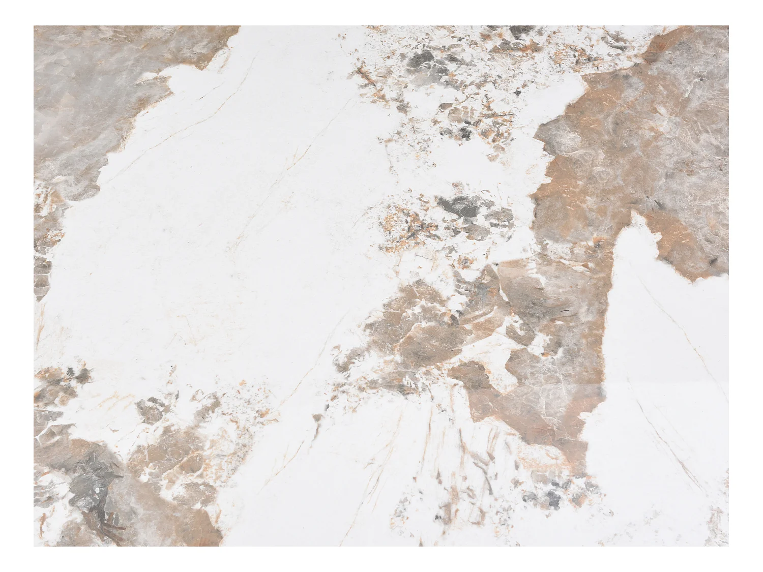 Eettafel voor 6 personen van keramiek, gehard glas en goudkleurig metaal - Wit marmereffect en grijs - PORELIMA van Maison Céphy