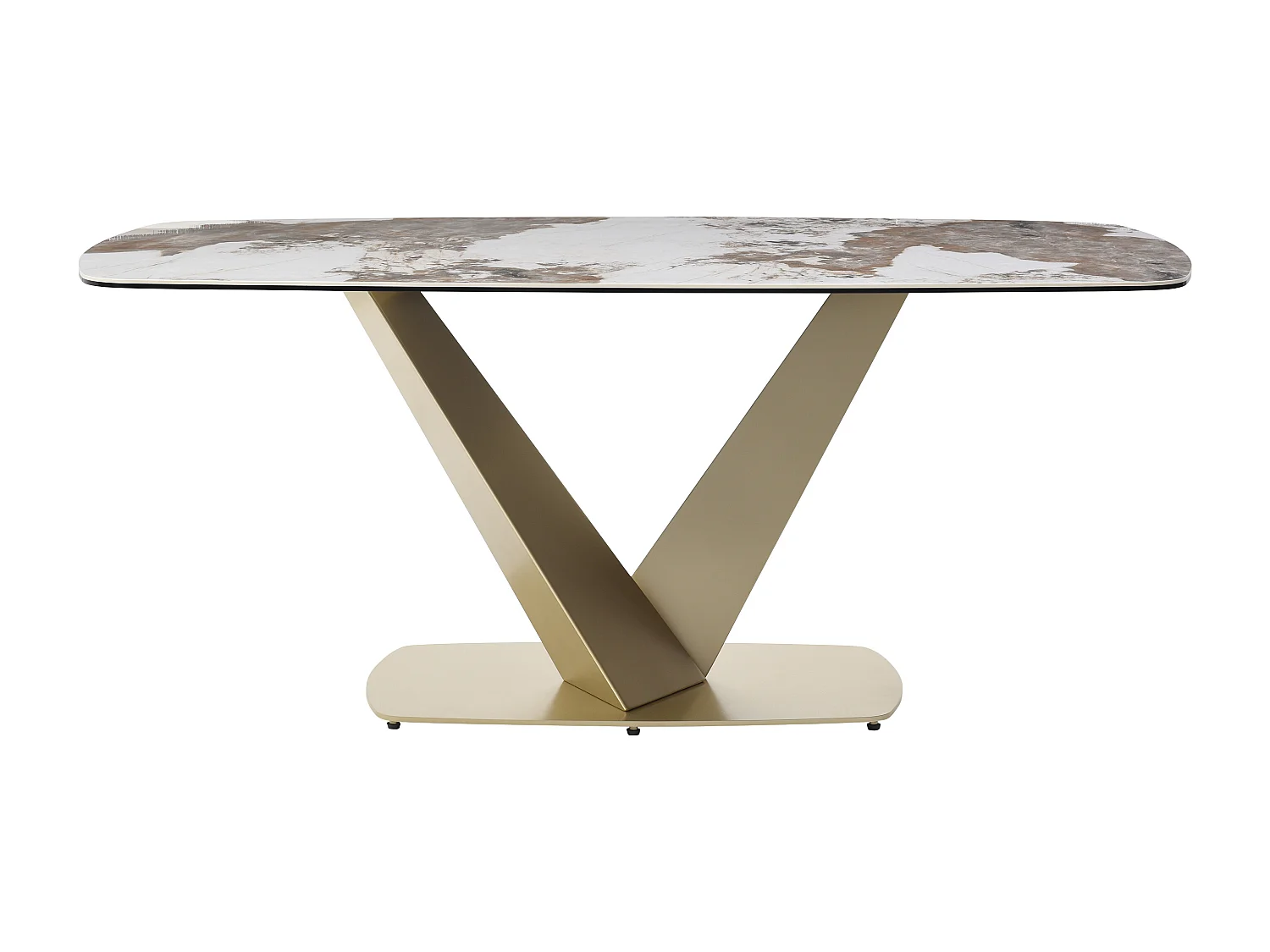 Eettafel voor 6 personen van keramiek, gehard glas en goudkleurig metaal - Wit marmereffect en grijs - PORELIMA van Maison Céphy