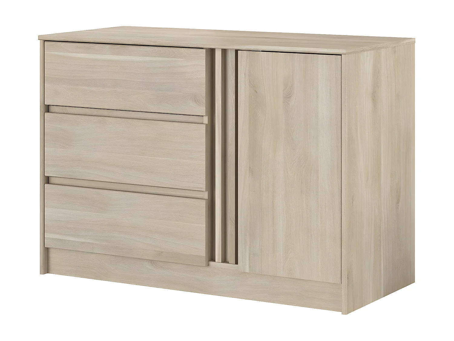 Commode 1 porte 3 tiroirs réversibles blanc chêne L110 cm - Escale