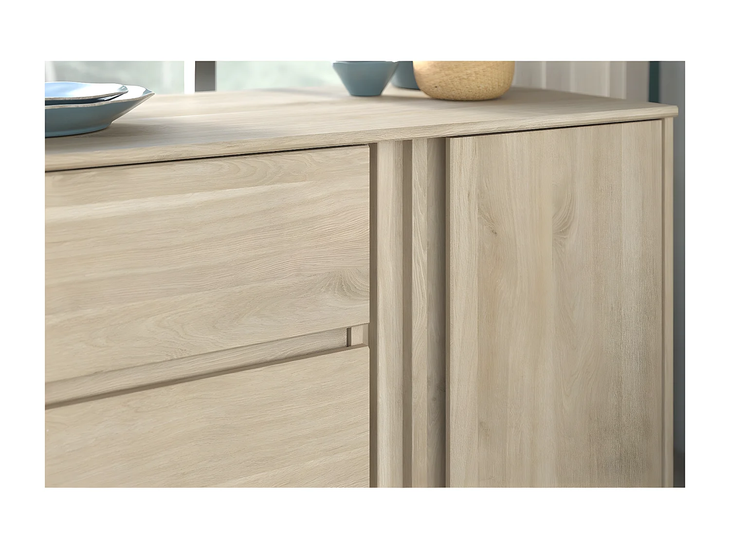 Commode 1 porte 3 tiroirs réversibles blanc chêne L110 cm - Escale