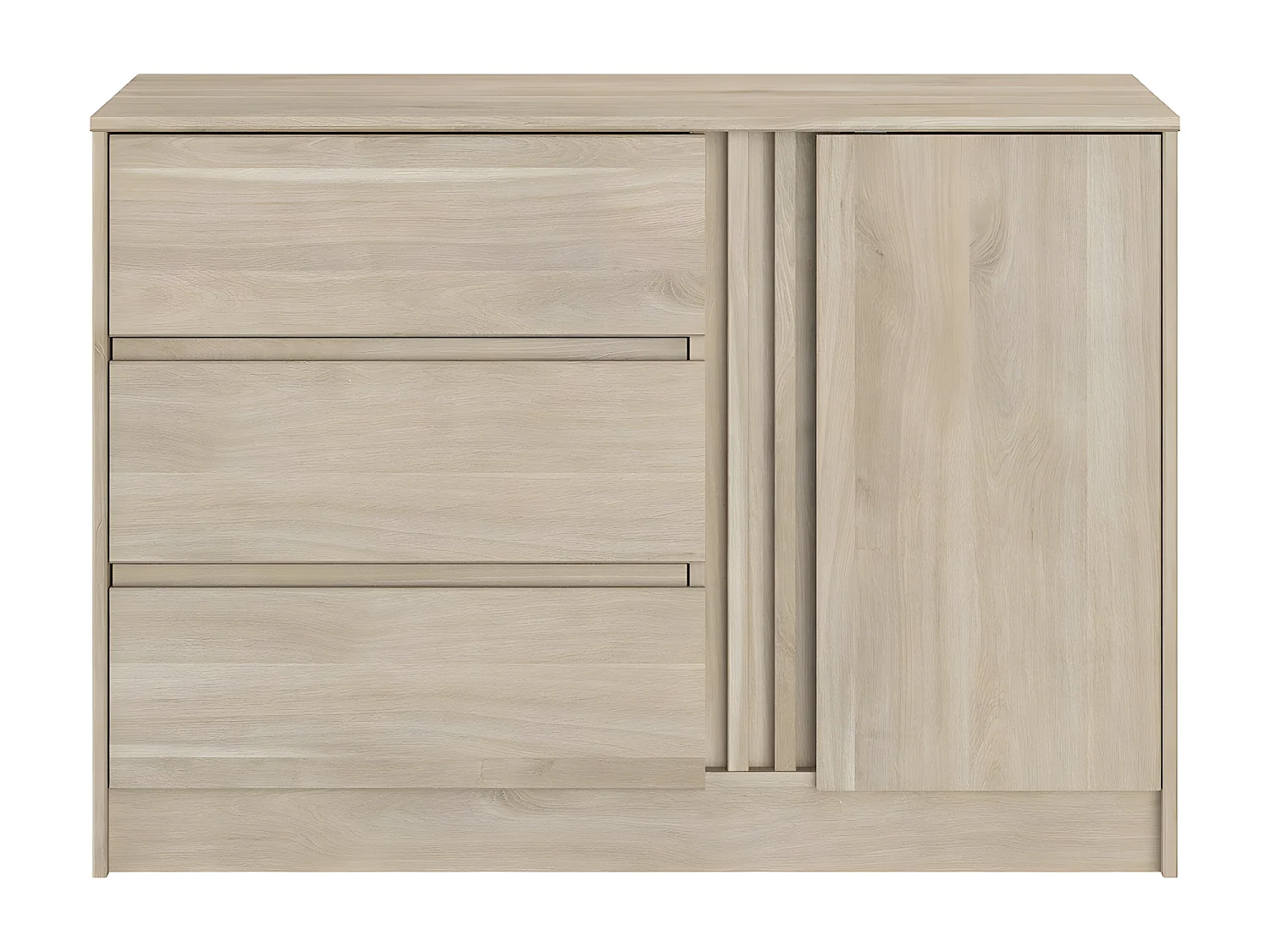 Commode 1 porte 3 tiroirs réversibles blanc chêne L110 cm - Escale