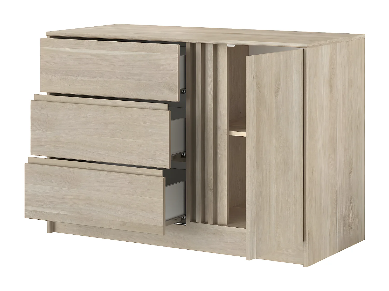 Commode 1 porte 3 tiroirs réversibles blanc chêne L110 cm - Escale