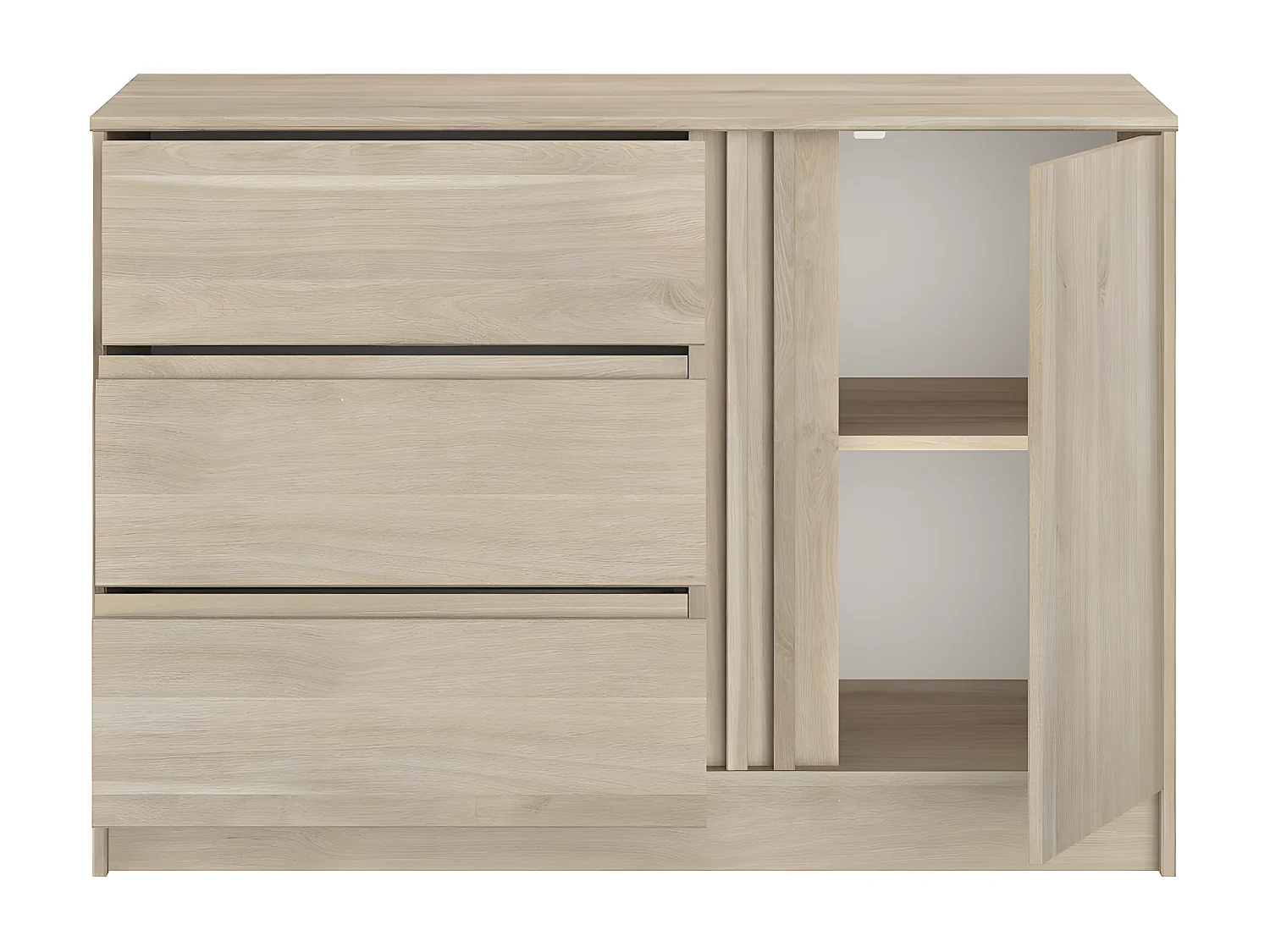 Commode 1 porte 3 tiroirs réversibles blanc chêne L110 cm - Escale