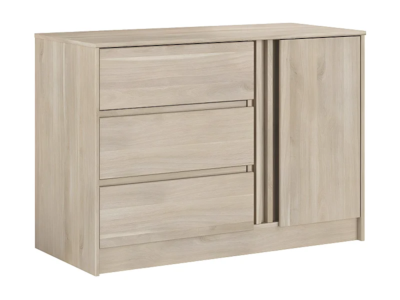 Commode 1 porte 3 tiroirs réversibles blanc chêne L110 cm - Escale