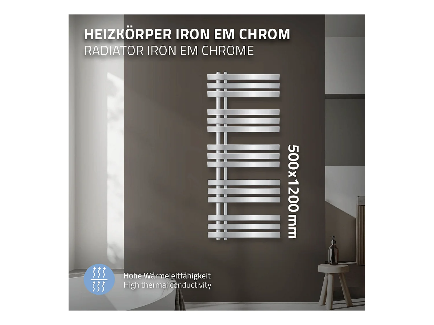 Termoarredo da bagno di design Iron EM 500x1200 mm Cromo LuxeBath