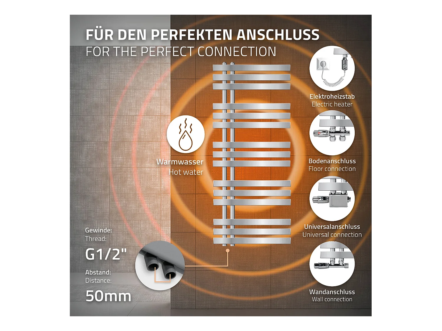 Termoarredo da bagno di design Iron EM 500x1200 mm Cromo LuxeBath