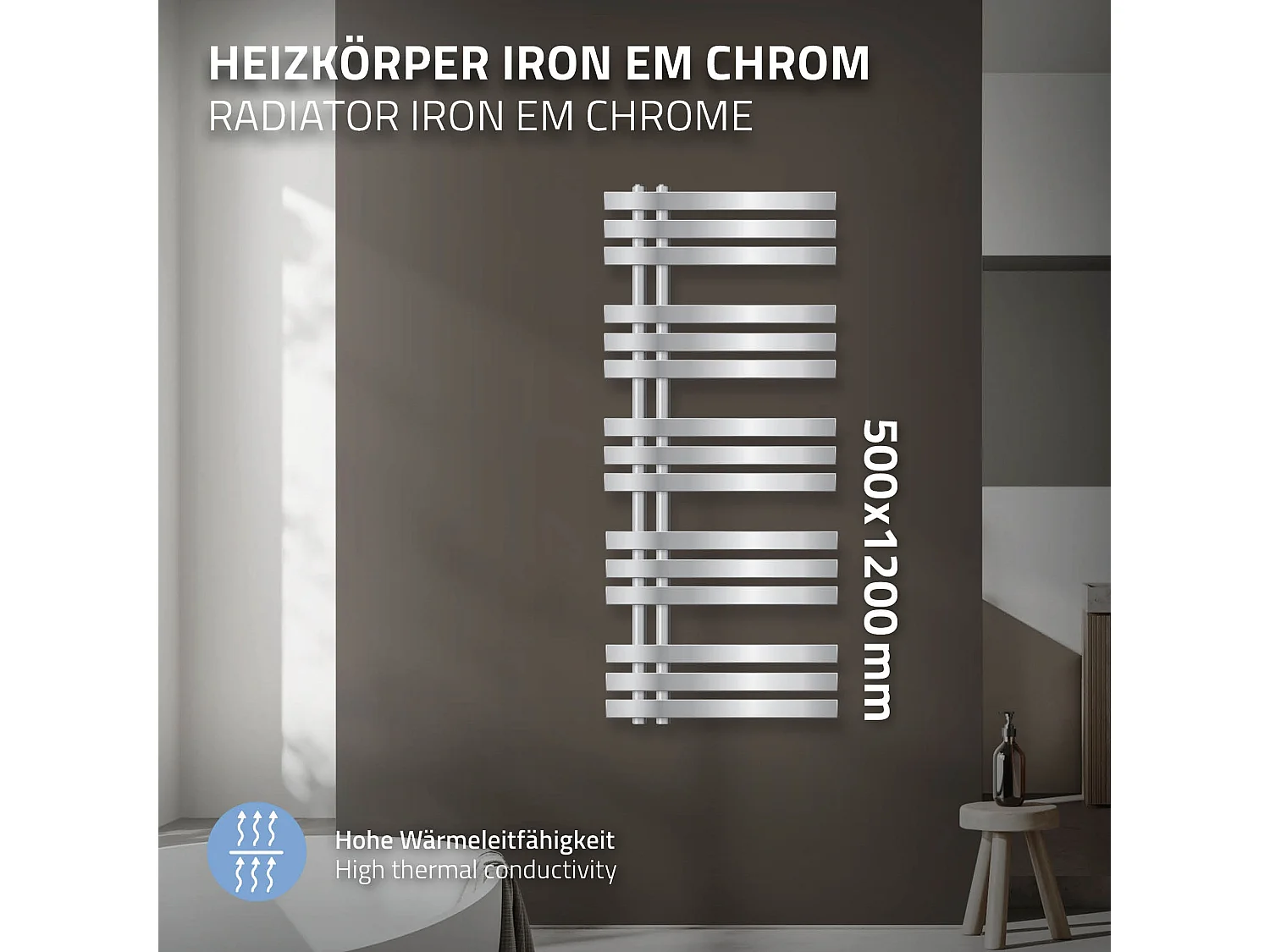 Radiador de baño de diseño Iron EM 500x1200 mm Cromo LuxeBath