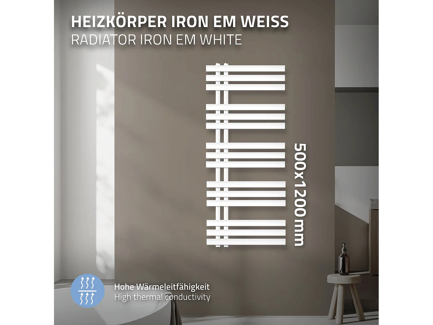 Radiador de baño de diseño Iron EM 500x1200 mm blanco LuxeBath