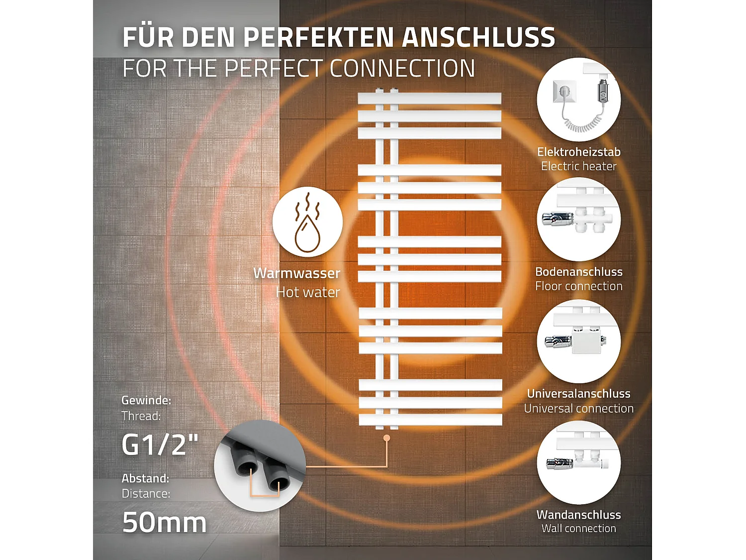 Radiateur de salle de bains design Iron EM 500x1200 mm blanc LuxeBath