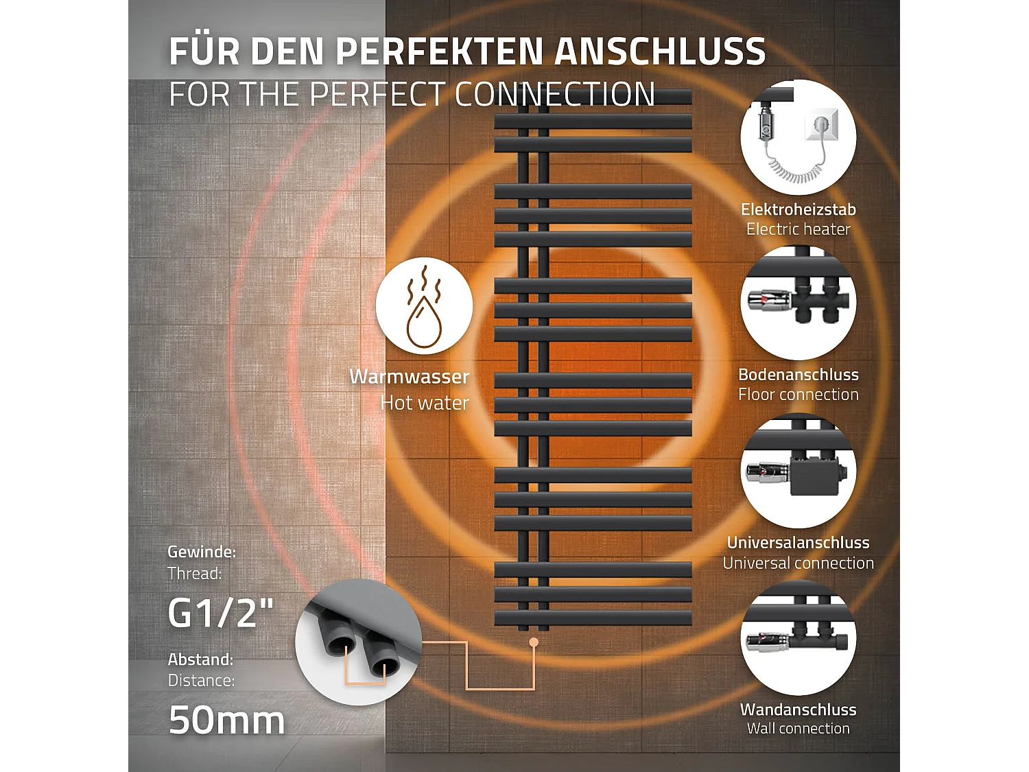 Radiateur de salle de bains design Iron EM 500x1400 mm Anthracite LuxeBath