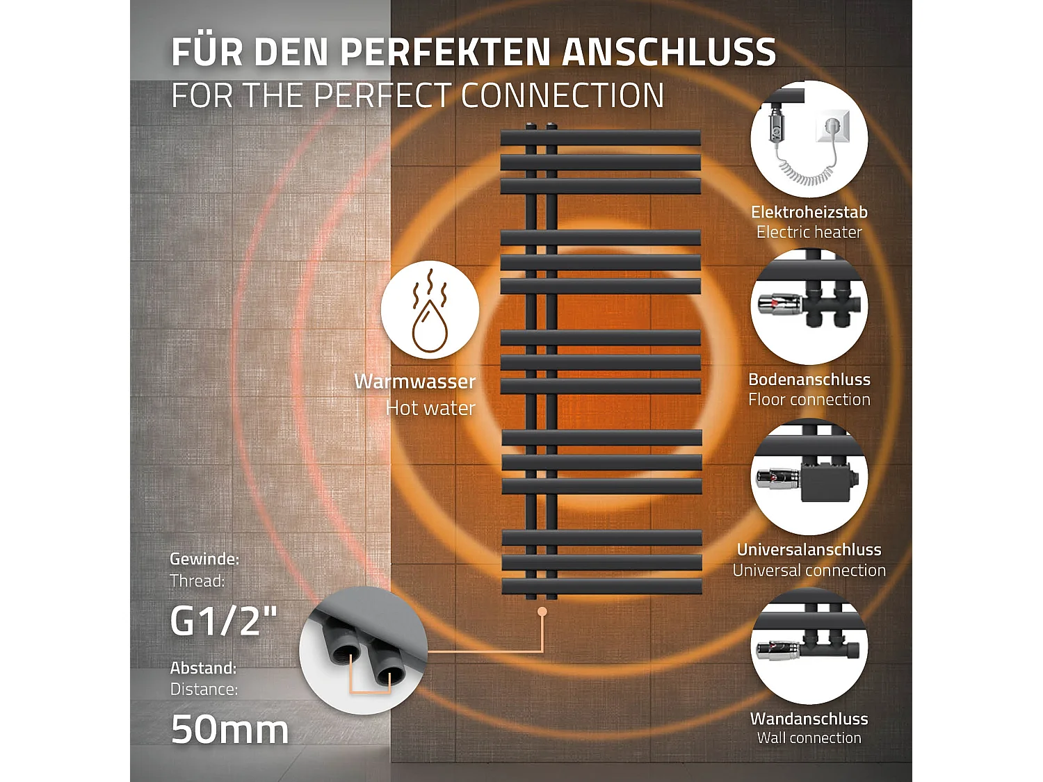 Radiatore da bagno di design Iron EM 500x1200 mm Antracite LuxeBath