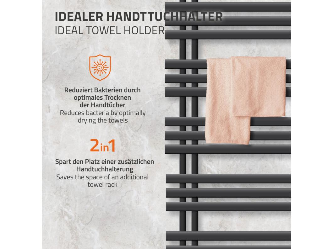 Radiatore da bagno di design Iron EM 500x1200 mm Antracite LuxeBath