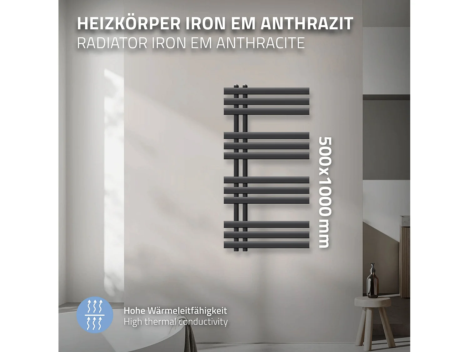 Radiador de baño de diseño Iron EM 500x1000 mm antracita LuxeBath