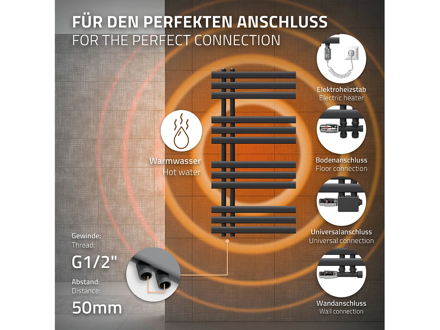 Radiador de baño de diseño Iron EM 500x1000 mm antracita LuxeBath