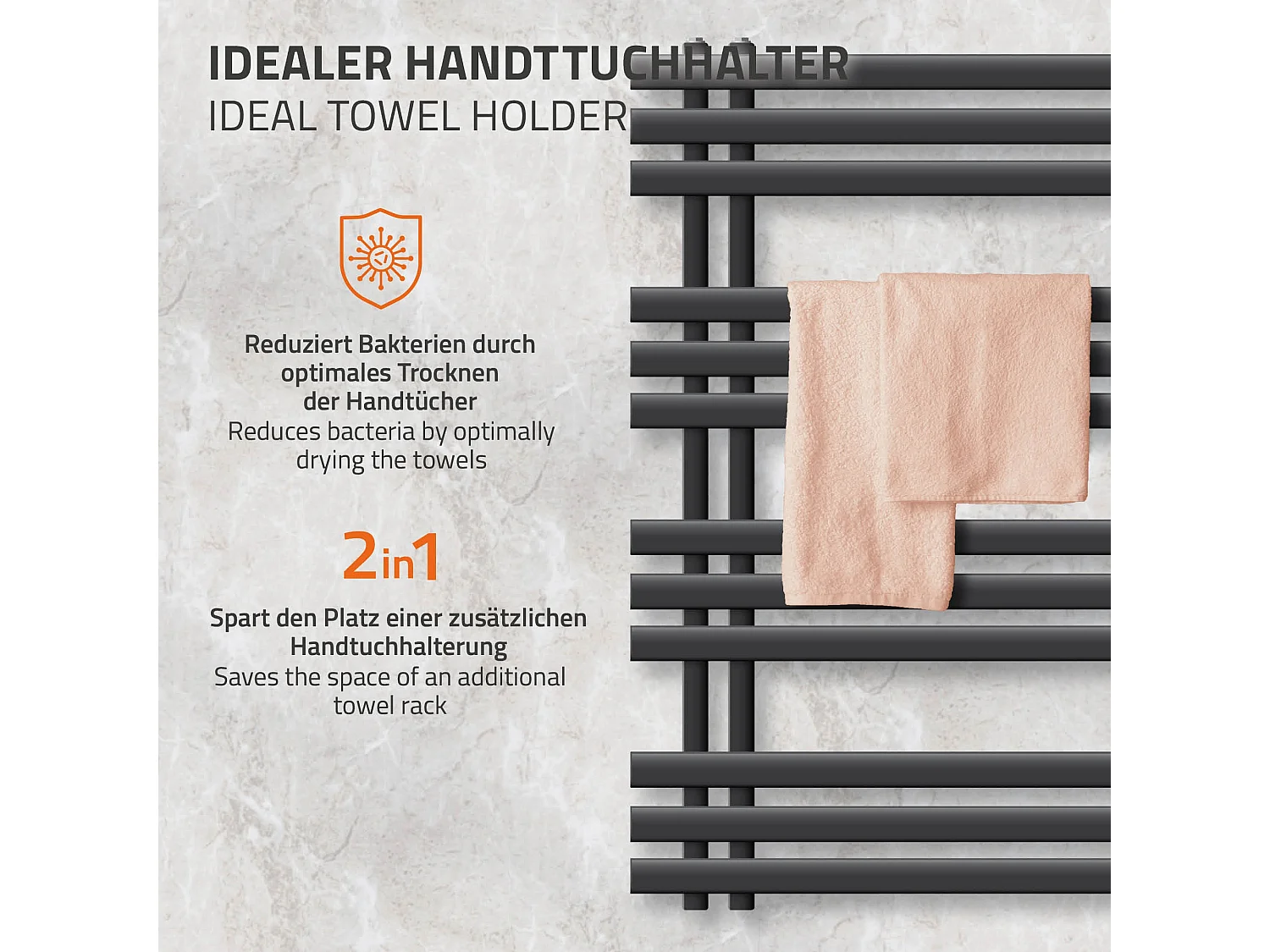 Radiador de baño de diseño Iron EM 500x1000 mm antracita LuxeBath